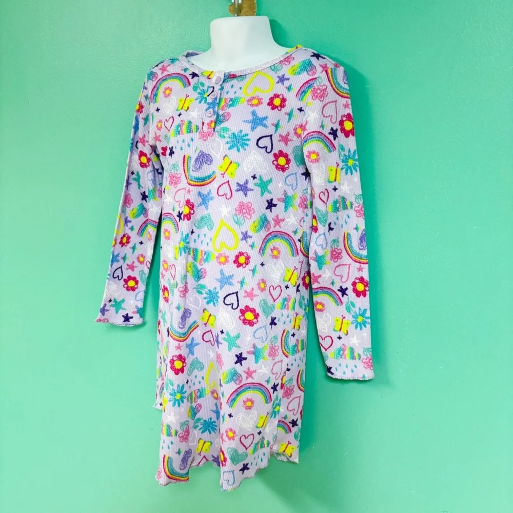 Children’s Place PJ Place Purple Doodle Graphic Long Sleeve Henley Nightgown 5/6